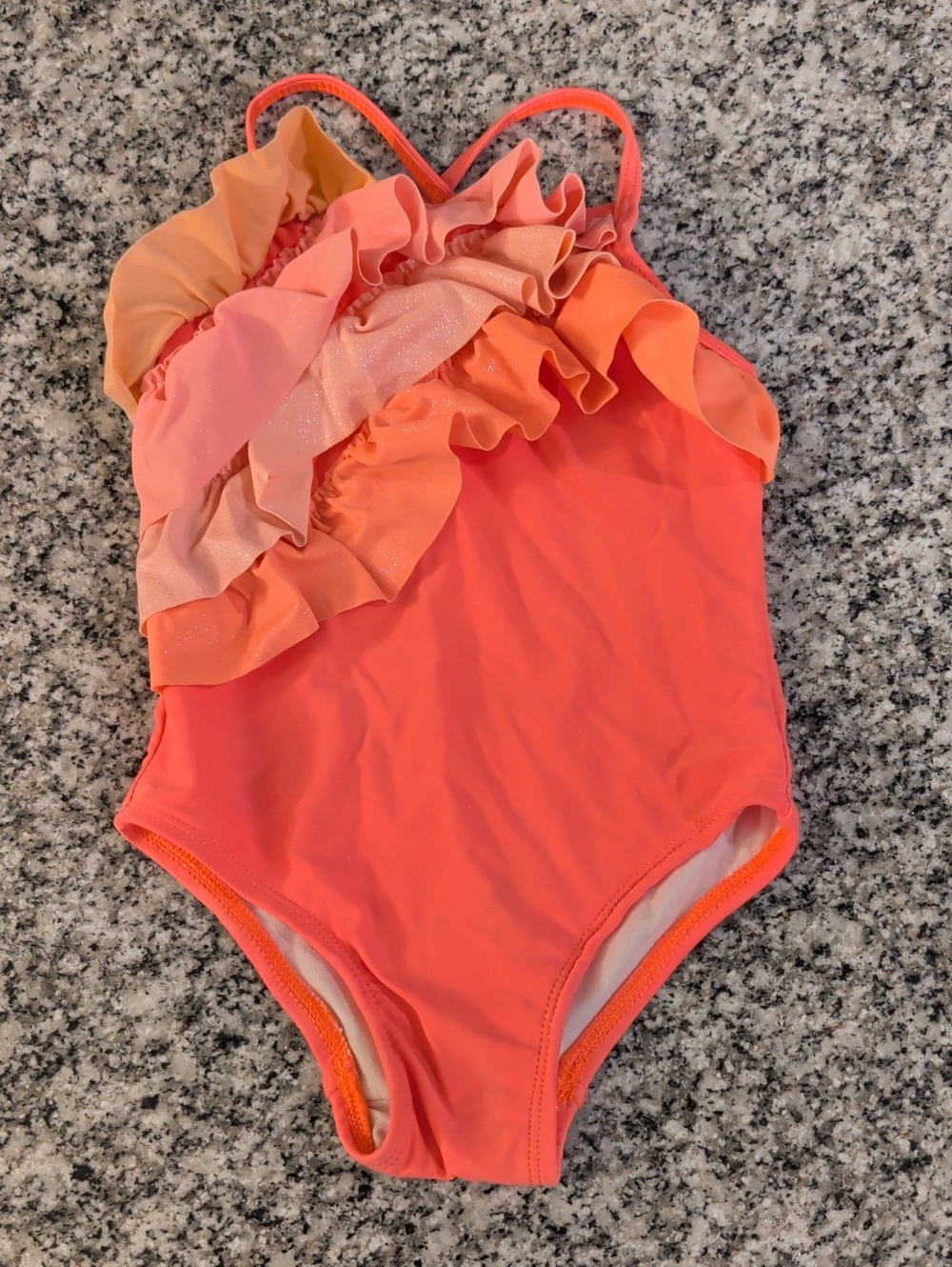 Cherokee Girls One-Piece Swimsuit in Coral and Peach Ruffles